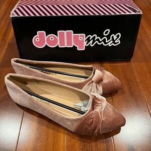 Pink Velvet Ballet Flats Dollymix Urban-302 Blush Pointed Toe Knot Shoes New 6.5